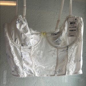 White and Yellow Satin Corset with Structured Boning